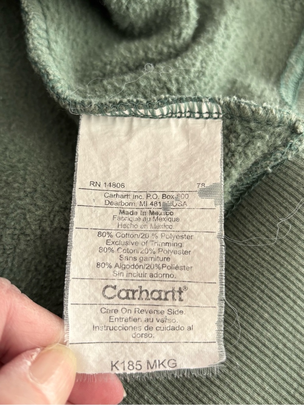 Carhartt heavyweight full zip hooded sweat shirt in light green. K185 MKG - Picture 6 of 11